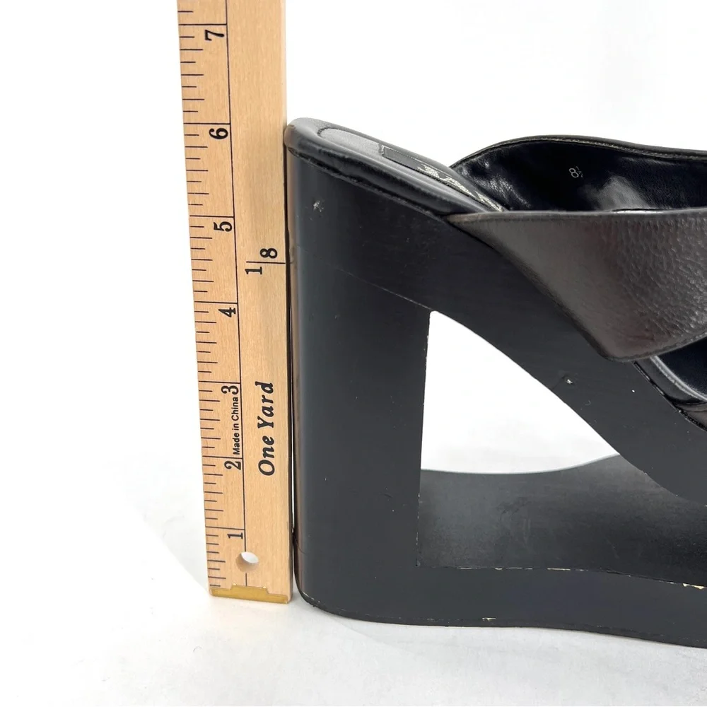 Jante Black Platform Wedge Sandals Cutout Heel Vintage Size 8.5